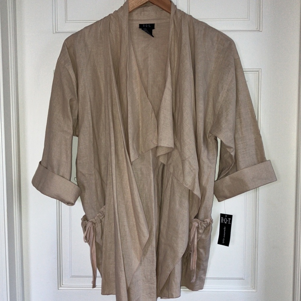 Cream Short Jacket with Draped Open Front and Waterfall Collar